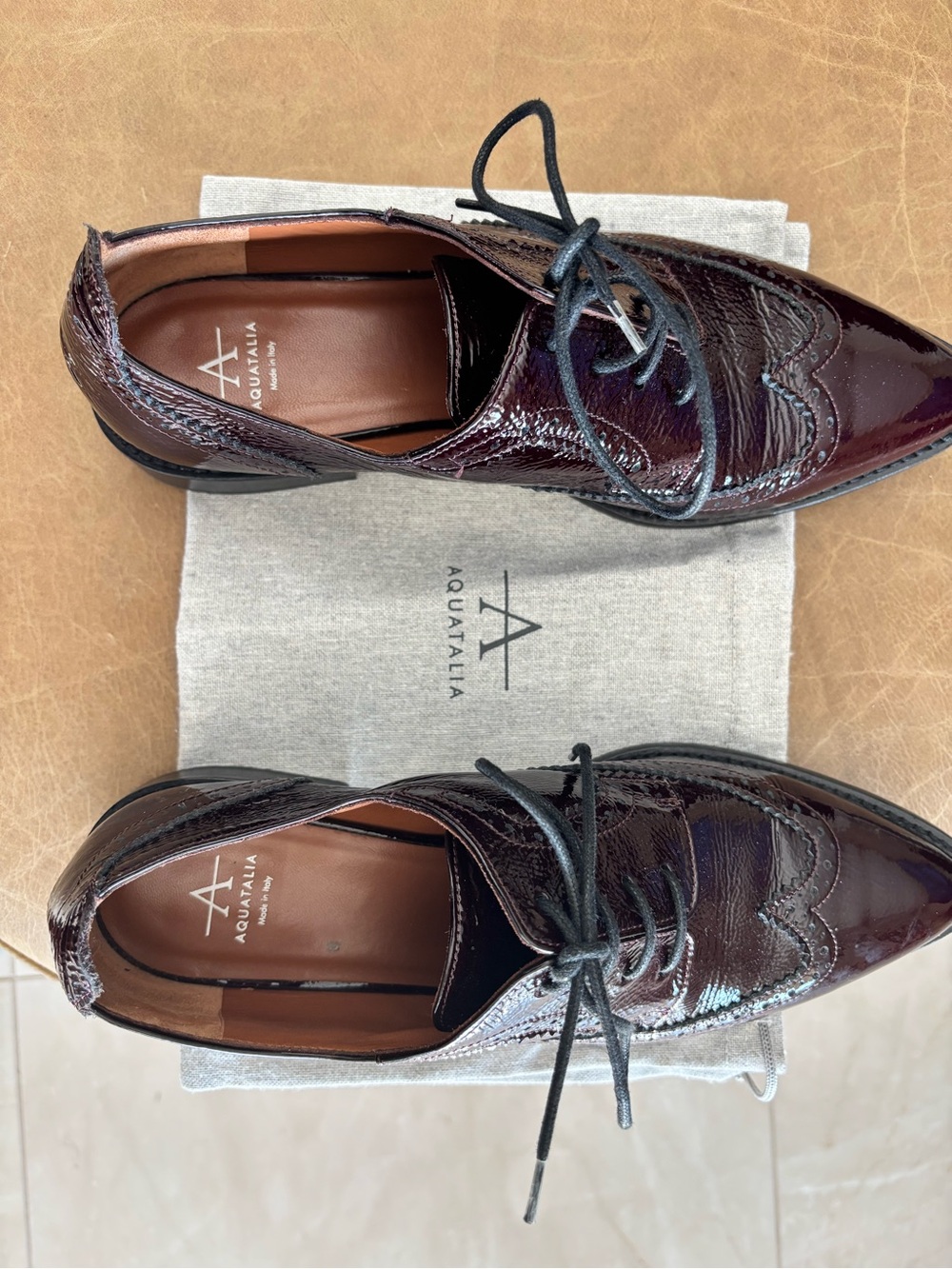 Aquatalia Women's Burgundy Patent Leather Oxford Loafers